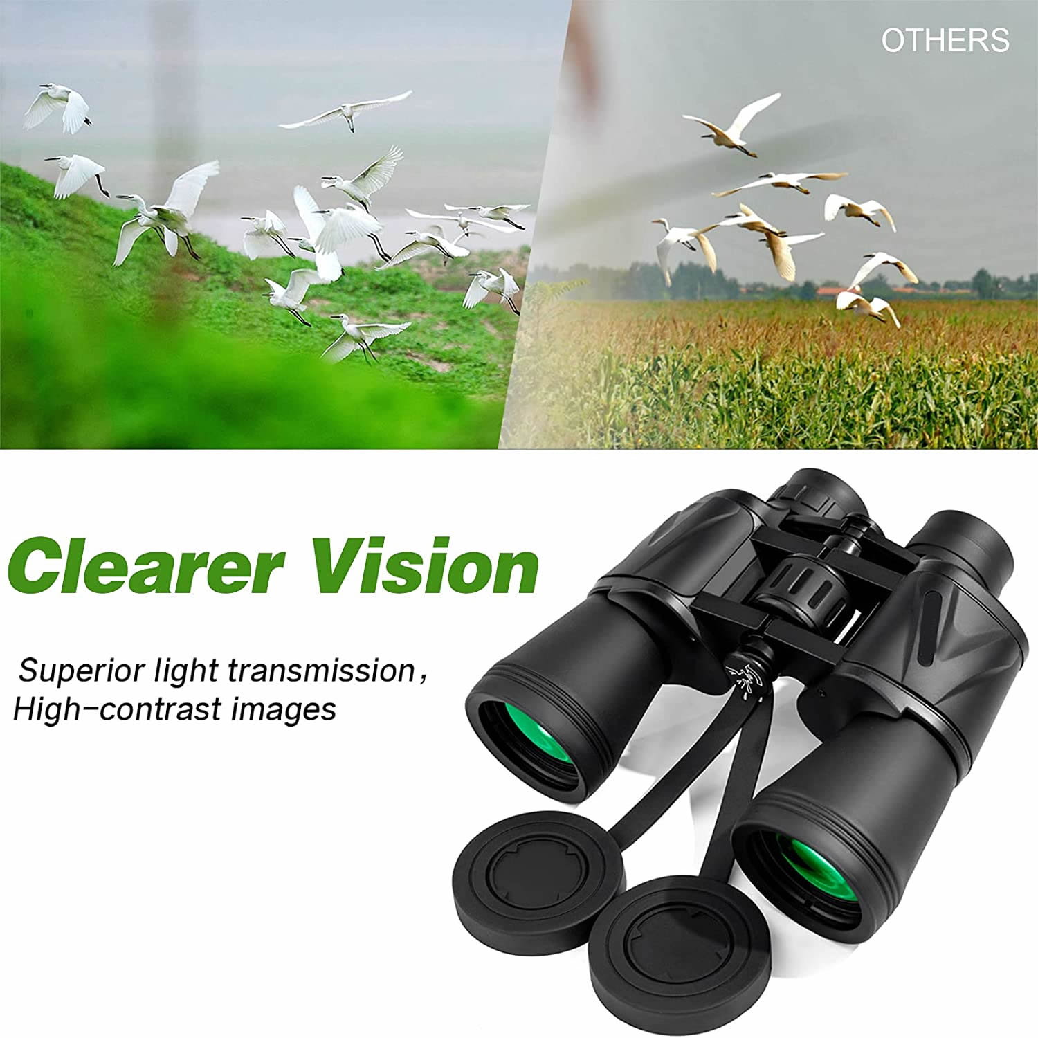 Gaterda 20x50 HD Professional Waterproof Binoculars: High Power Military Low Light Night Vision Binoculars with Durable & Clear BAK4 Prism FMC Lens for Bird Watching Hunting Outdoor Sports and Concert (BK80)