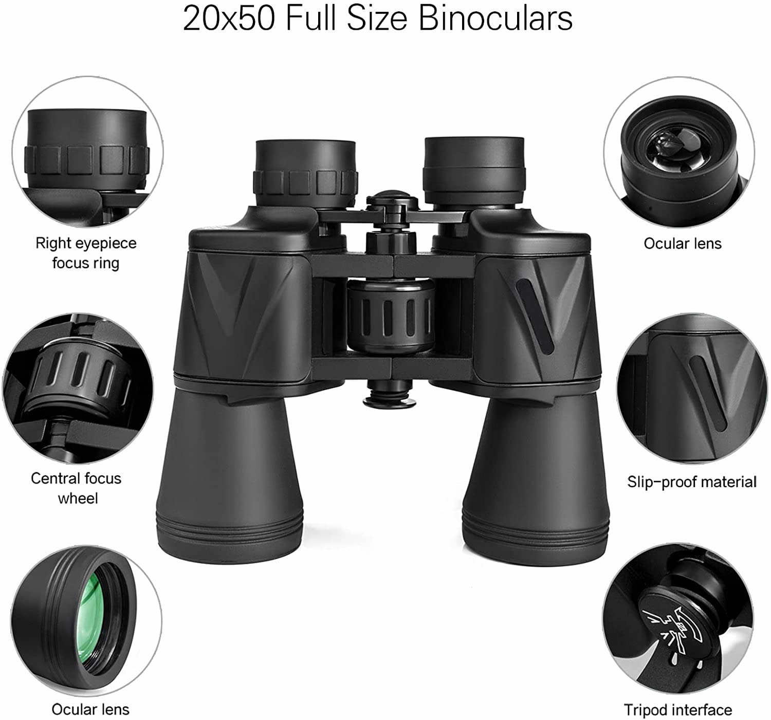 Gaterda 20x50 HD Professional Waterproof Binoculars: High Power Military Low Light Night Vision Binoculars with Durable & Clear BAK4 Prism FMC Lens for Bird Watching Hunting Outdoor Sports and Concert (BK80)