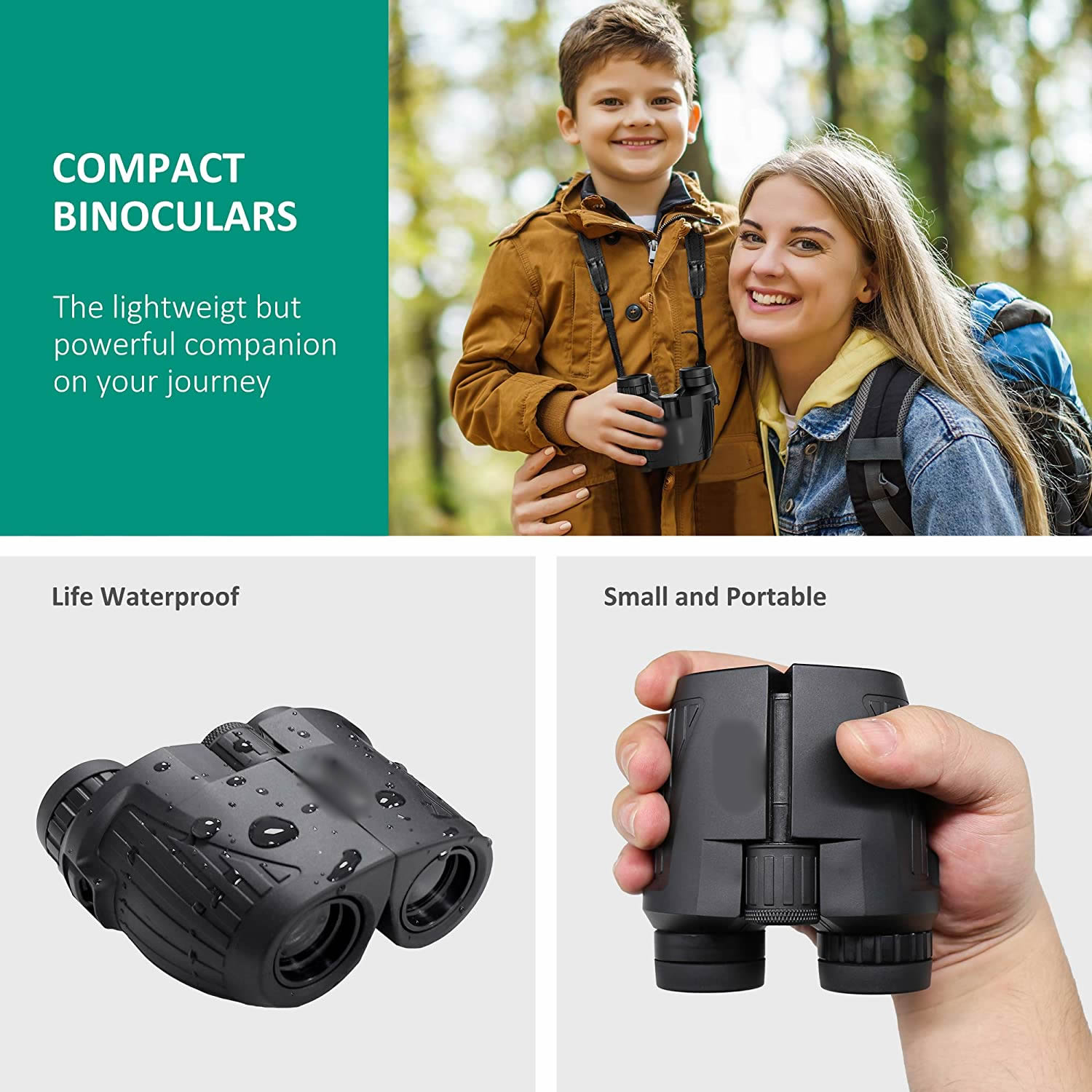 Gaterda 12x25 Binoculars, Adults Kids Compact Bird Watching Binocular with 17mm Eyepiece BaK4 Prism FMC Lenses, Waterproof Binoculars for Hunting, Birding, Hiking, Sports (Black)